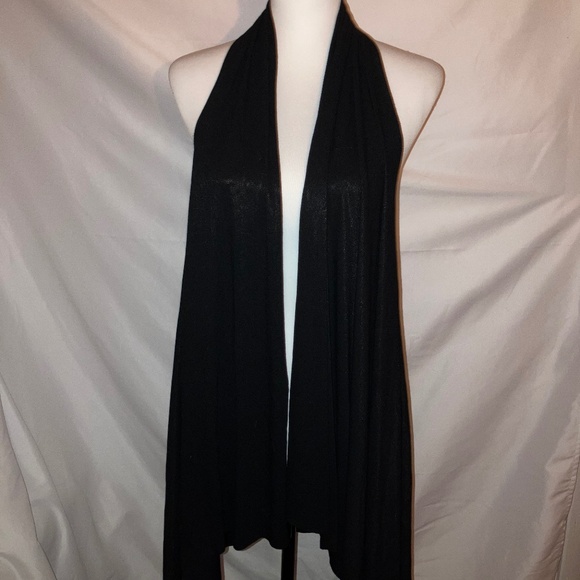 COVERI COLLECTION Black Lightweight Asymmetrical Backless Halter Maxi Vest - Picture 1 of 5